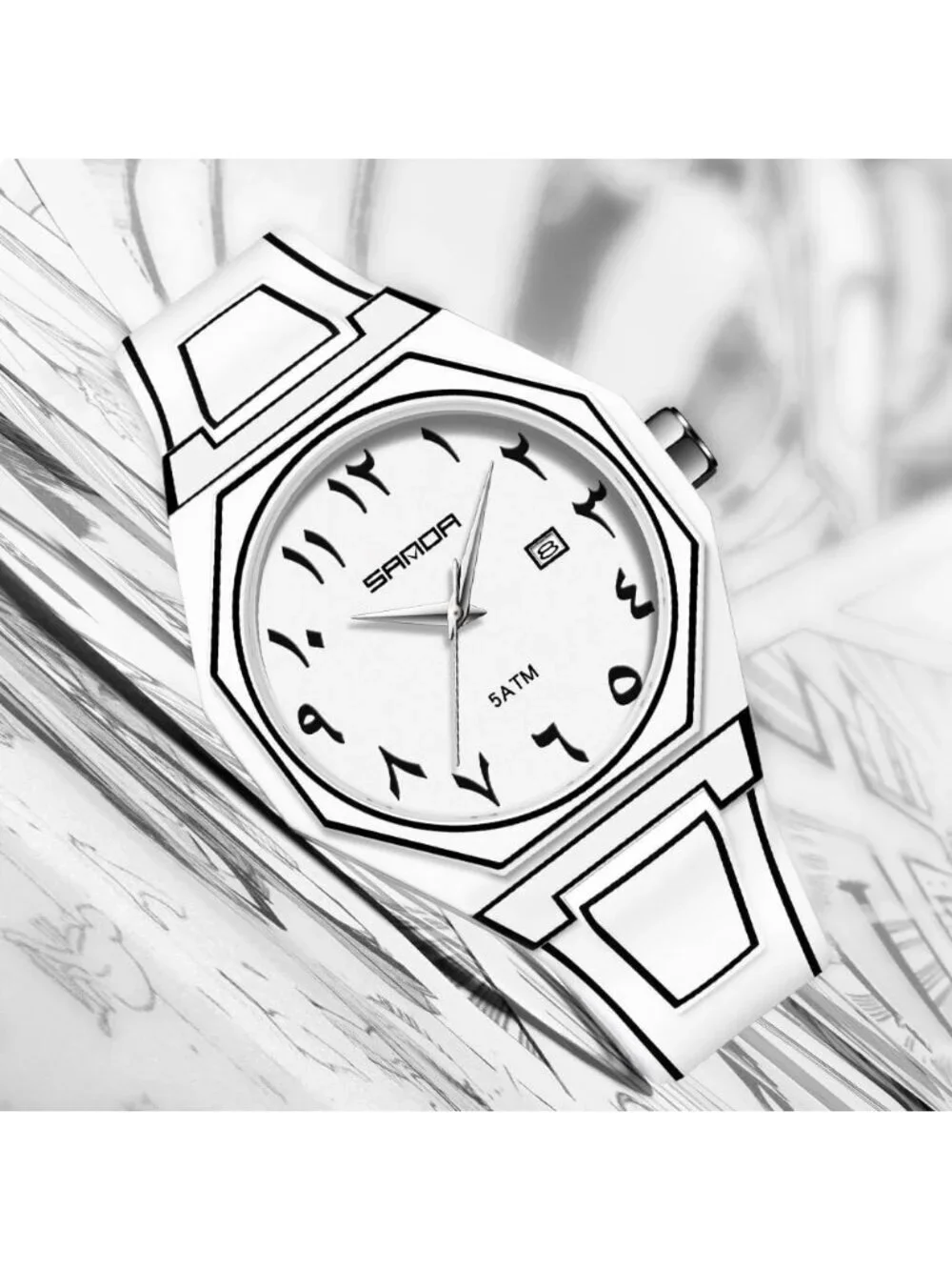 Men's White Analog Silicone Strap Unique Anime-Inspired Arabic Dial Wrist Watch